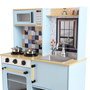DEQUBE Cuisine Enfant En Bois 2 Modules avec Éclairage et Son (72x30x84cm) - 4 Ustensiles - Langues Multilingues - À Partir de 3 Ans