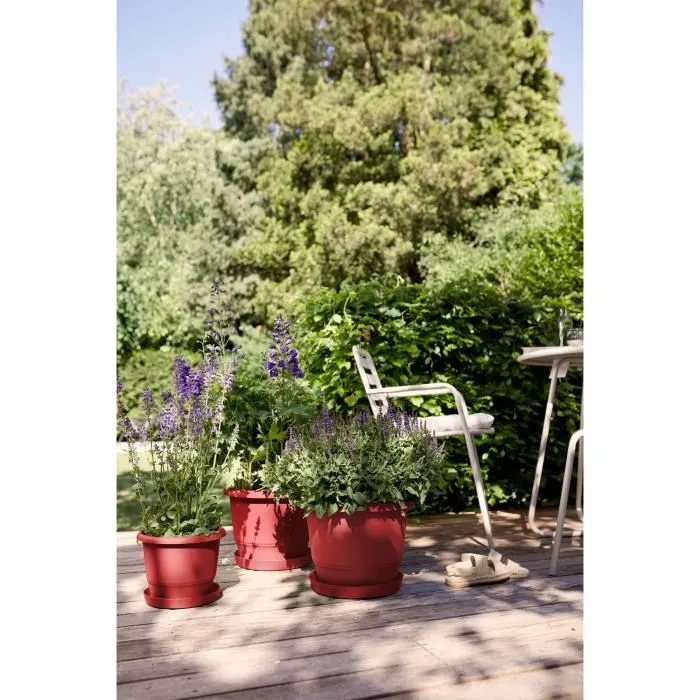 ELHO Pot de fleurs Amiga Rond 25 Rouge - Diamètre 24.5 cm x Hauteur 18 cm pour Extérieur - Fabriqué en plastique 100% recyclé, résistant au gel