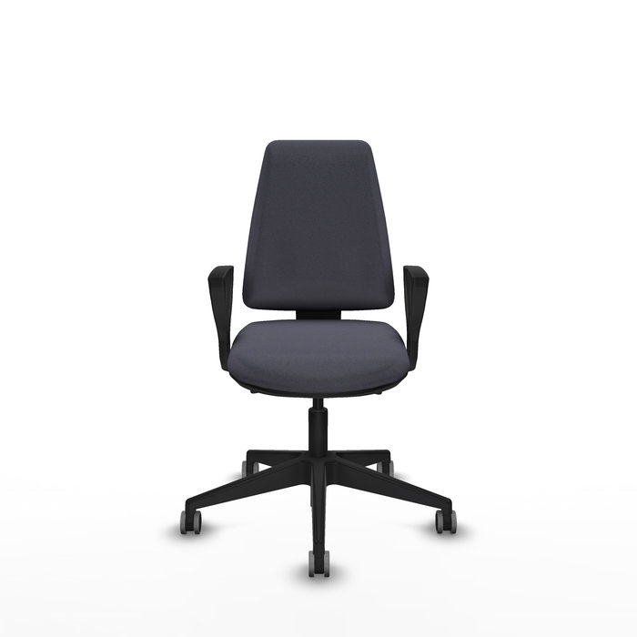 Chaise Elche Asynchrone Tissu Gris foncé Base pyramidale noire Accoudoirs fixes Sans appui-tête Roulettes 65mm pour moquette Chaise Elche Asynchrone Tissu Gris foncé Base pyramidale noire Accoudoirs fixes Sans appui-tête Roulettes 65mm pour moquette