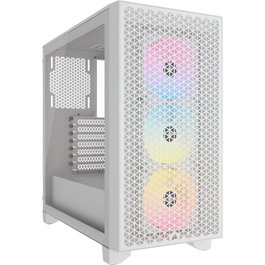 Corsair 3000D Airflow Boîtier PC Gaming ATX Moyen Tour Blanc, Panneau en Verre Trempé, 3 Ventilateurs RGB