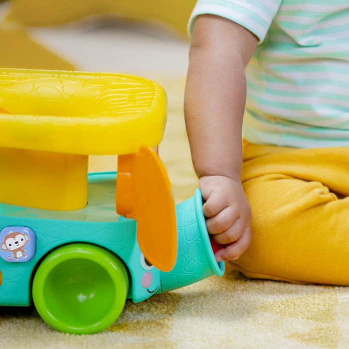 Bright Starts Pop & Roll Safari Bus - Jouet à tirer avec lanceur de balles et mélodies