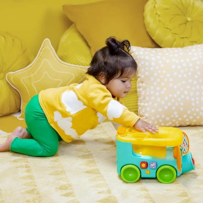 Bright Starts Pop & Roll Safari Bus - Jouet à tirer avec lanceur de balles et mélodies