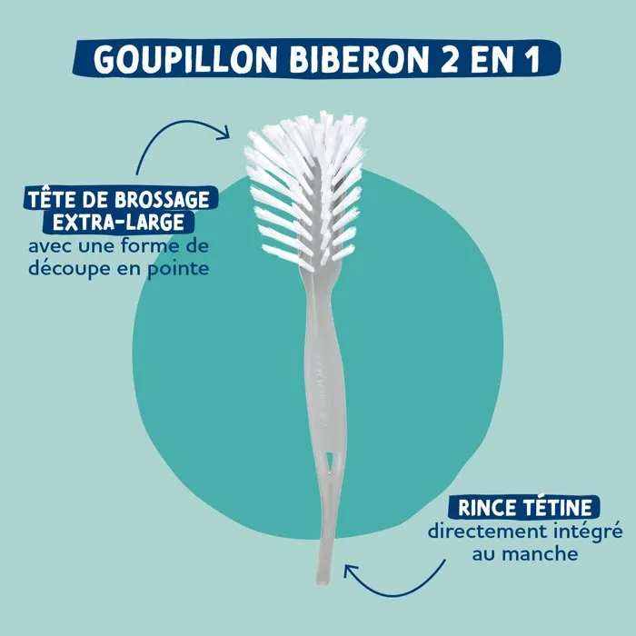 Dodie - Goupillon 2-en-1 pour biberons et tétines - Poils doux et efficaces - Format compact - Gris Dodie - Goupillon 2-en-1 pour biberons et tétines - Poils doux et efficaces - Format compact - Gris