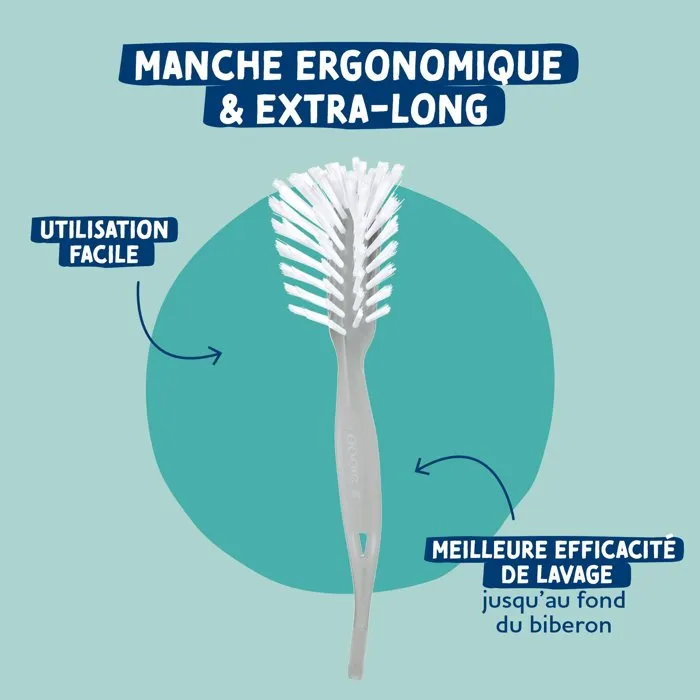 Dodie - Goupillon 2-en-1 pour biberons et tétines - Poils doux et efficaces - Format compact - Gris Dodie - Goupillon 2-en-1 pour biberons et tétines - Poils doux et efficaces - Format compact - Gris