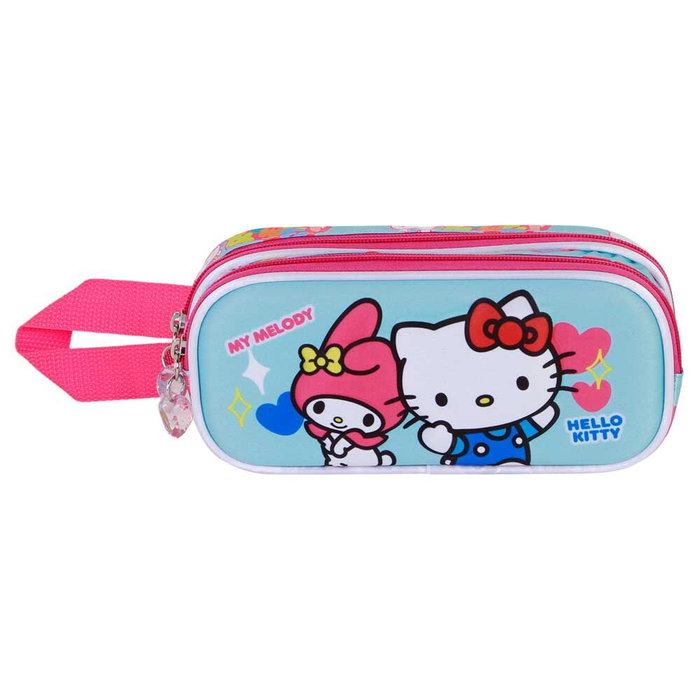Karactermania Porte-documents 3D Friendship Hello Kitty Double - Pochette scolaire avec relief, 2 compartiments et zip - Dimensions : 9,5 x 22 x 8 cm, forré intérieur