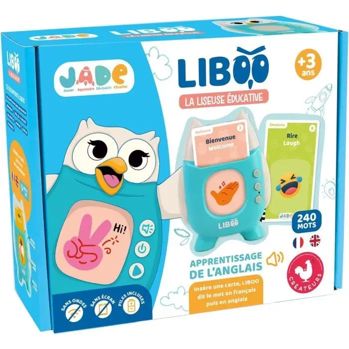 MGM Liboo JADE - Liseuse éducative 240 mots Français-Anglais - 120 cartes - Apprentissage visuel et auditif - Pour enfants à partir de 6 ans - Piles AAA incluses