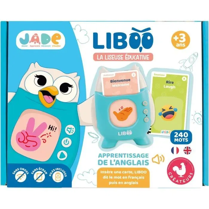 MGM Liboo JADE - Liseuse éducative 240 mots Français-Anglais - 120 cartes - Apprentissage visuel et auditif - Pour enfants à partir de 6 ans - Piles AAA incluses