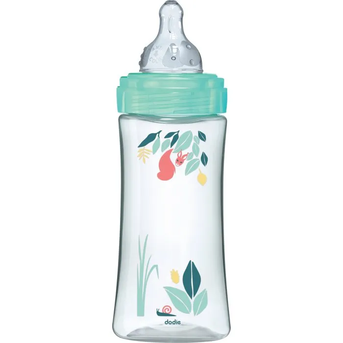 Dodie Biberon anti-colique 330 ml - Tétine ronde pour +6 mois - 3 vitesses de débit - Vert