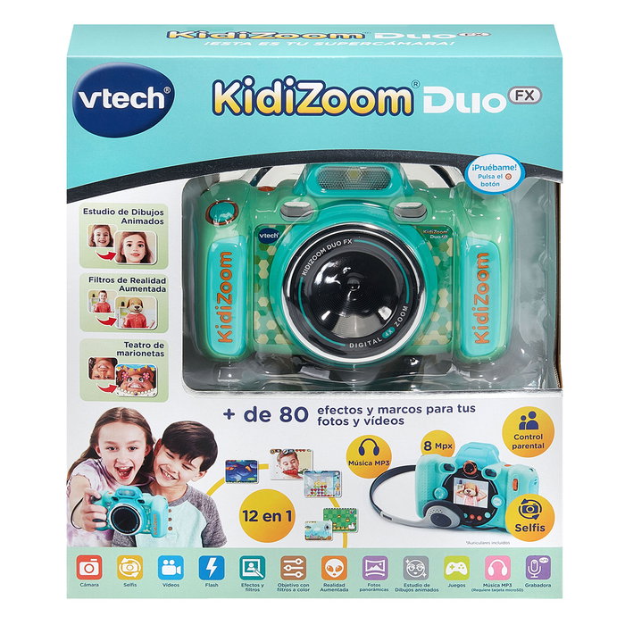 VTech Kidizoom Duo FX 12 - Caméra enfant double objectif pour photos, vidéos, selfies et jeux avec effets - Version espagnole - 80-519957 - Bleu aqua VTech Kidizoom Duo FX 12 - Caméra enfant double objectif pour photos, vidéos, selfies et jeux avec effets - Version espagnole - 80-519957 - Bleu aqua