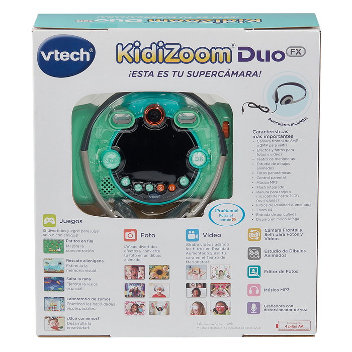 VTech Kidizoom Duo FX 12 - Caméra enfant double objectif pour photos, vidéos, selfies et jeux avec effets - Version espagnole - 80-519957 - Bleu aqua VTech Kidizoom Duo FX 12 - Caméra enfant double objectif pour photos, vidéos, selfies et jeux avec effets - Version espagnole - 80-519957 - Bleu aqua