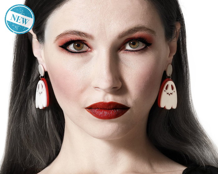 Boucles d'oreilles fantôme blanc et rouge pour costume Halloween - Accessoire de fête déguisement Boucles d'oreilles fantôme blanc et rouge pour costume Halloween - Accessoire de fête déguisement