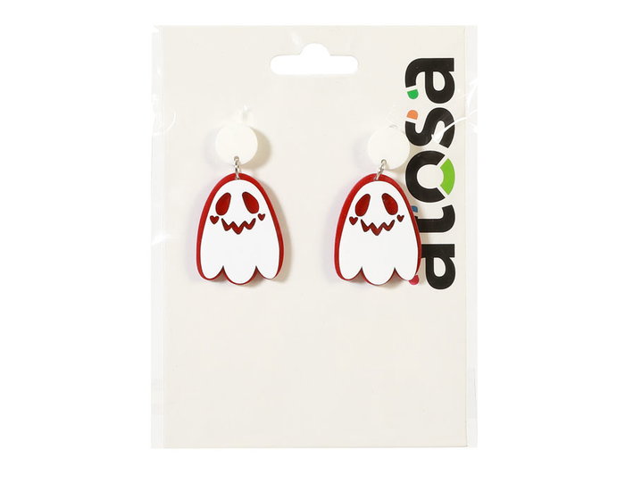 Boucles d'oreilles fantôme blanc et rouge pour costume Halloween - Accessoire de fête déguisement Boucles d'oreilles fantôme blanc et rouge pour costume Halloween - Accessoire de fête déguisement
