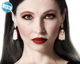 Boucles d'oreilles fantôme rouge et blanc pour déguisement et fête d'Halloween, accessoire de costume pour enfants et adultes