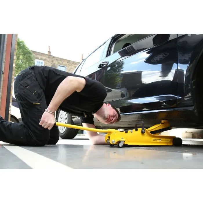 Stanley Cric 2 Tonnes STMT81251-1 - Hauteur mini 85 mm, hauteur maxi 381 mm - Cric voiture jaune pour garage et sécurité