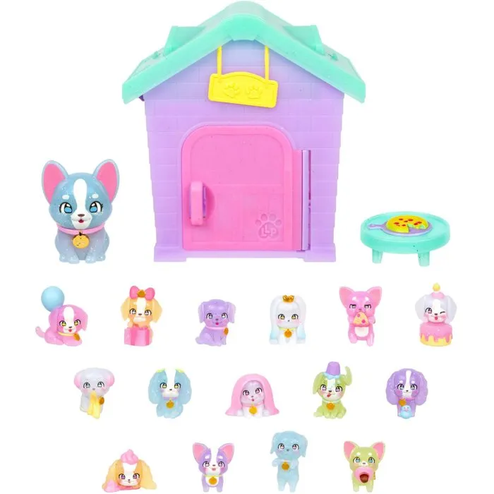 Little Live Pets - Coffret Fête des Chiots Mama Surprise - 1 Maman et 15 Chiots Jouets, Niche à Personnaliser et Autocollants - À Partir de 5 Ans