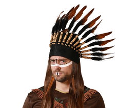 Penacho Plumas Indio Marrón Hombre Adulte - Plumet de plumes marron et noir pour costume tribal, carnaval et événements thématiques