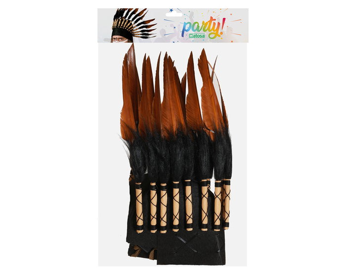 Penacho Plumas Indio Marrón Hombre Adulte - Plumet de plumes marron et noir pour costume tribal, carnaval et événements thématiques