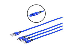 MicroConnect Câble répartiteur USB-A avec connecteurs USB-C, USB Micro-B et Lightning, 1,2 mètre, Bleu