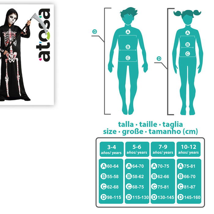 Déguisement Enfant Squelette Sanglant avec Capuche - Taille 7-9 Ans - Unisexe - Polyester Noir - Thème Halloween