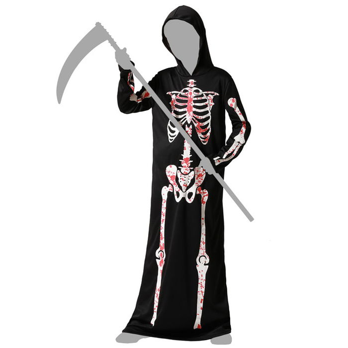 Déguisement Enfant Squelette Sanglant avec Capuche - Taille 7-9 Ans - Unisexe - Polyester Noir - Thème Halloween