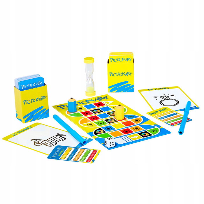 Mattel Games Pictionary Version Polonaise - Jeu de Dessin et de Devinettes Familial - Inclut Piste, Fiches et Accessoires - Recommandé à Partir de 8 Ans - Référence Jgf69