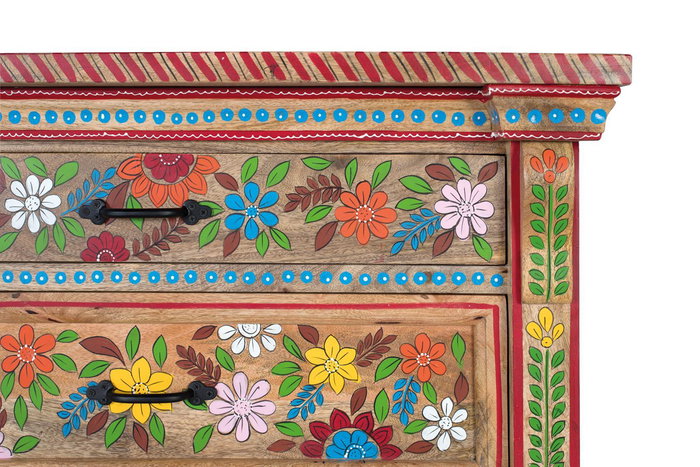 GINER Y COLOMER Commode 3 tiroirs en bois de manguier peint à la main - Multicolore - Design robuste et fonctionnel pour chambre