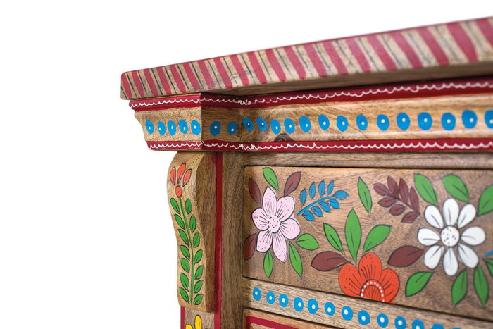 GINER Y COLOMER Commode 3 tiroirs en bois de manguier peint à la main - Multicolore - Design robuste et fonctionnel pour chambre