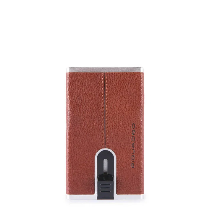 Piquadro Black Square Porte-cartes en cuir Marron avec système coulissant carré et pince à billets Piquadro Black Square Porte-cartes en cuir Marron avec système coulissant carré et pince à billets