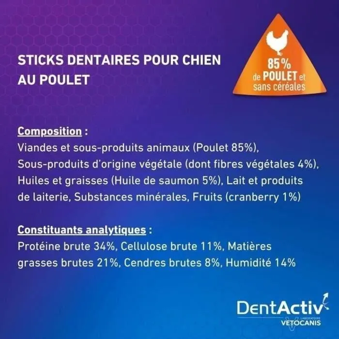 Vetocanis DentActiv 7 Bâtonnets au Poulet pour Chien 15kg+ Vetocanis DentActiv 7 Bâtonnets au Poulet pour Chien 15kg+