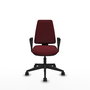 Chaise Elche Asynchrone Cuir écologique Bordeaux Base pyramidale noire Accoudoirs fixes Sans appui-tête Roulettes 65mm nylon