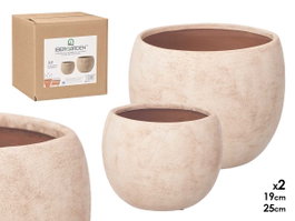 Ibergarden Lot de 2 Pots Rugosa Beige Céramique 26x23x26 cm 19 et 25 cm (Set de 2)