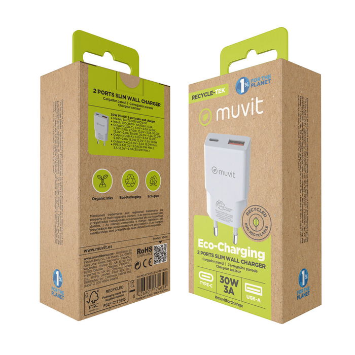 Chargeur mural Muvit for Change HC-263 Blanc 18 W 30 W