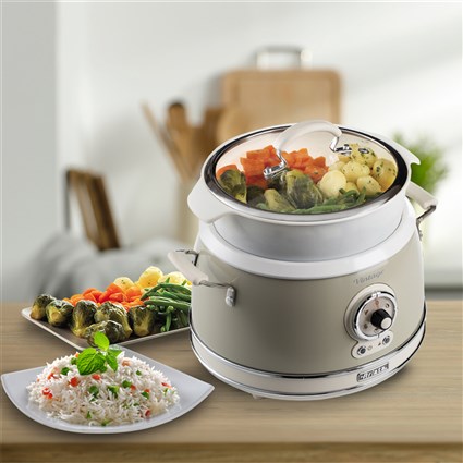 Ariete 2904/03 Olla Arrocera Multifonction Vintage Beige - Cuiseur à Riz, Cuisson Vapeur, Cuisson Lente et Chauffage 24h pour 10 Tasses