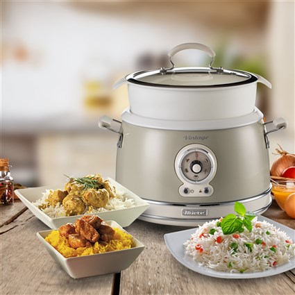 Ariete 2904/03 Olla Arrocera Multifonction Vintage Beige - Cuiseur à Riz, Cuisson Vapeur, Cuisson Lente et Chauffage 24h pour 10 Tasses
