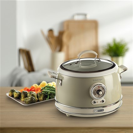 Ariete 2904/03 Olla Arrocera Multifonction Vintage Beige - Cuiseur à Riz, Cuisson Vapeur, Cuisson Lente et Chauffage 24h pour 10 Tasses