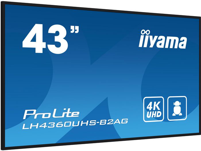 iiyama Moniteur digital UHD 43" 3840x2160, panneau VA, HDR, Android 11, haut-parleurs, ports HDMI/USB, WiFi, compatible 24/7, montage VESA inclus