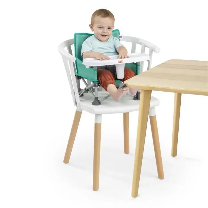 Bright Starts Pop 'N Sit, Rehausseur de chaise portable, vert, pliable, léger, avec sac de transport, plateau amovible lavable, pour bébé et tout-petit