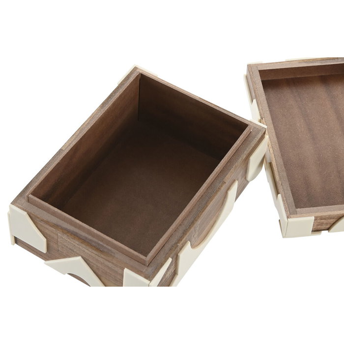 Boîte à bijoux Home ESPRIT Noir Naturel Résine Acacia 18 x 13 x 7,5 cm (2 Pièces)