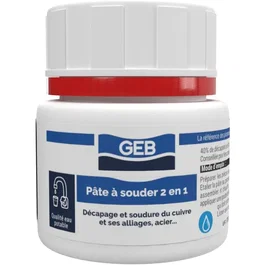 GEB Pâte à souder et décapant 2 en 1, alliage étain/cuivre sans plomb, pour décapage et brasage acier et cuivre, pot 150 g