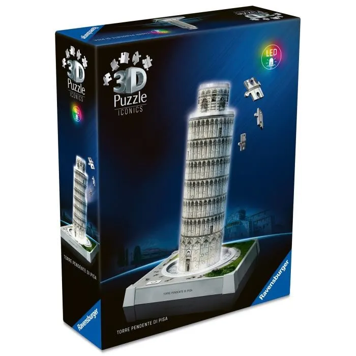 Ravensburger - Puzzle 3D Iconics Tour de Pise Illuminé - Reproduction avec Éclairage Intégré