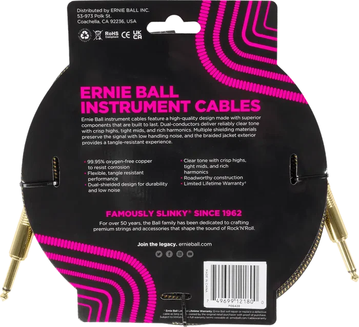 Ernieball Câble d'instrument tressé Jack-Jack SS 3 M - Pay Dirt Ernieball Câble d'instrument tressé Jack-Jack SS 3 M - Pay Dirt