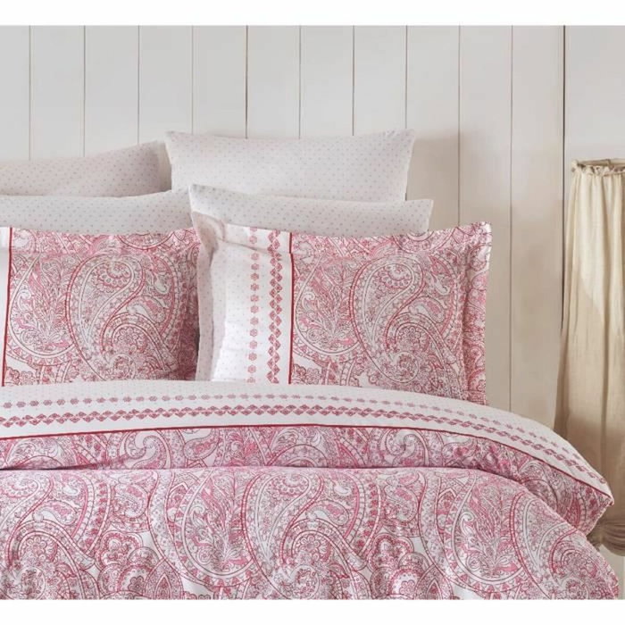BigBuy Home Parure de lit 100% coton renforcé Rose et blanc, King size 3 pièces