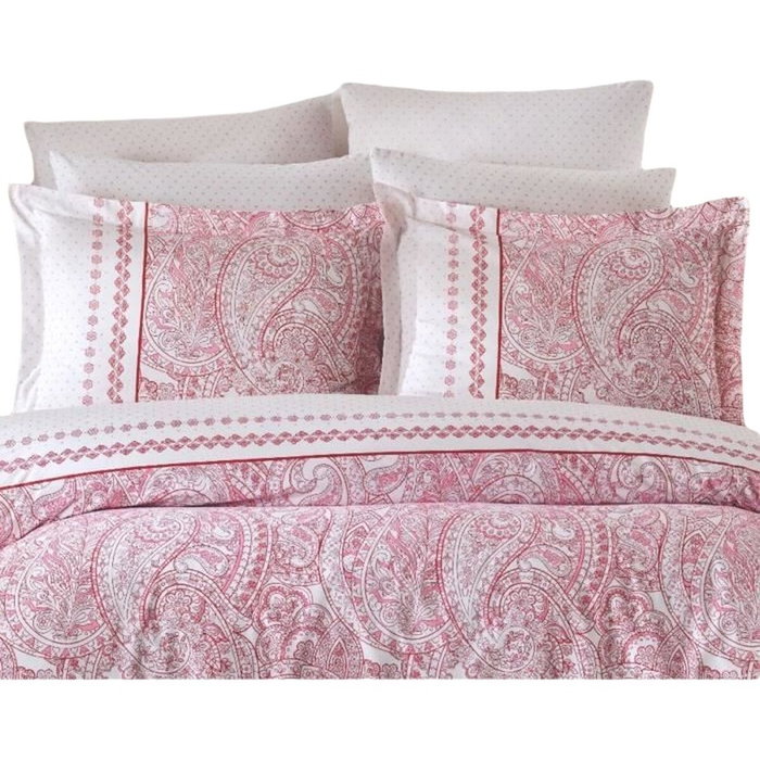 BigBuy Home Parure de lit 100% coton renforcé Rose et blanc, King size 3 pièces