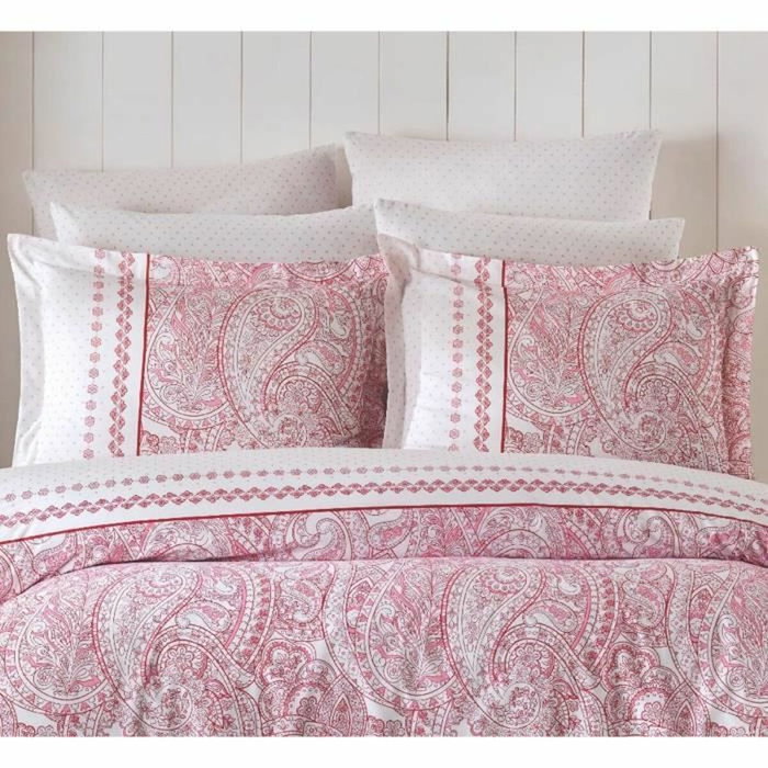 BigBuy Home Parure de lit 100% coton renforcé Rose et blanc, King size 3 pièces