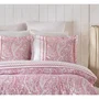 Parure de lit 100% coton renforcé 140 fils, King - Housse de couette 220 x 240 cm + 2 taies d'oreiller 60 x 60 cm, Rose et blanc