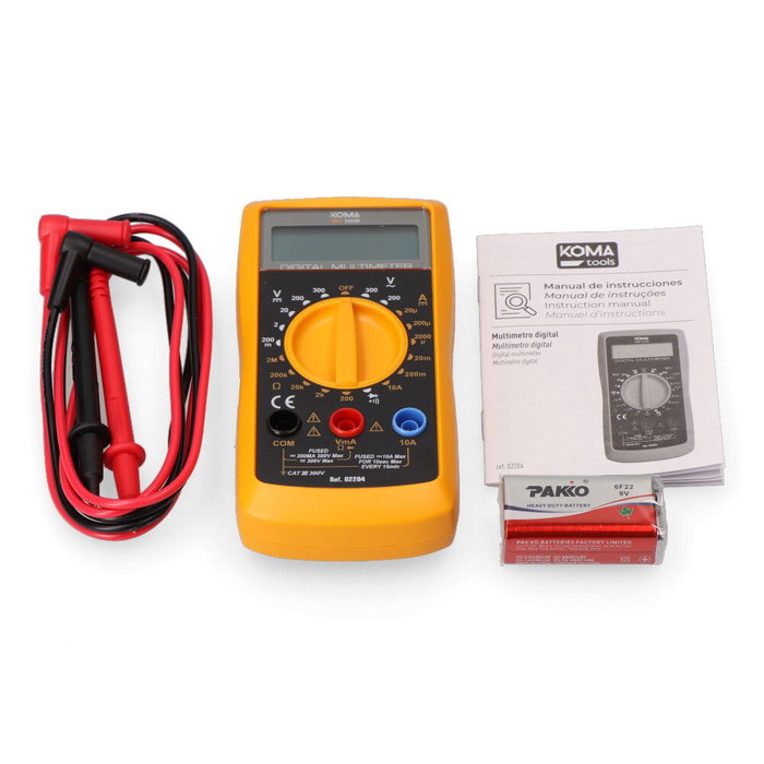 Koma Tools Multimètre Digital CAT III 300 V, 68 x 28 x 136 mm, Mesure Diode Résistance Continuité Courant Continu et Alternatif