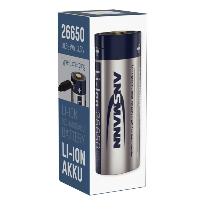 Ansmann Li-Ion 26650 5100mAh 3,6V avec prise USB Type-C 1307-0012 Ansmann Li-Ion 26650 5100mAh 3,6V avec prise USB Type-C 1307-0012