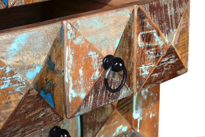 GINER Y COLOMER - Table de chevet 3 tiroirs en bois massif recyclé multicolore - Collection Diamante - 60x50x40 cm