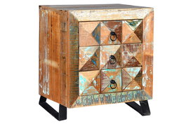 GINER Y COLOMER - Table de chevet 3 tiroirs en bois massif recyclé multicolore - Collection Diamante - 60x50x40 cm