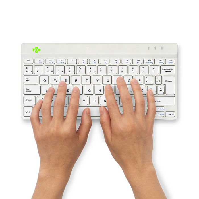 R-Go Tools Clavier ergonomique compact R Go Compact Break avec logiciel de pause, disposition QWERTY espagnole (ES), Bluetooth, blanc